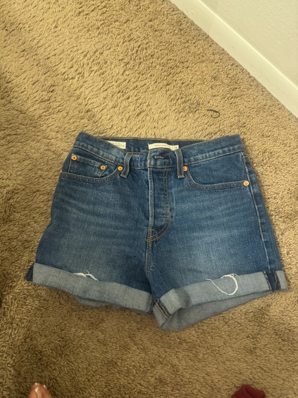 Levi's Mid-Blue Rolled Hem Denim Shorts